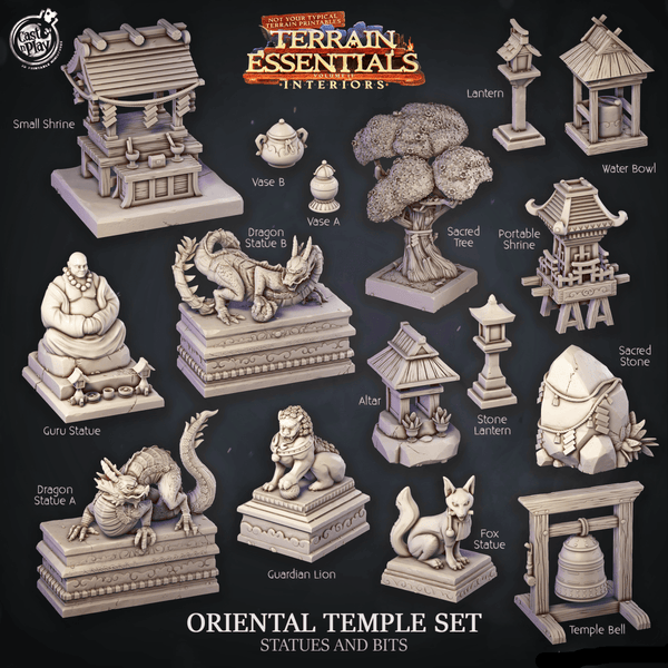3D Printed Cast n Play Oriental Temple Statues And Bits Terrain Essentials 28mm 32mm D&D - GreyForge Studios