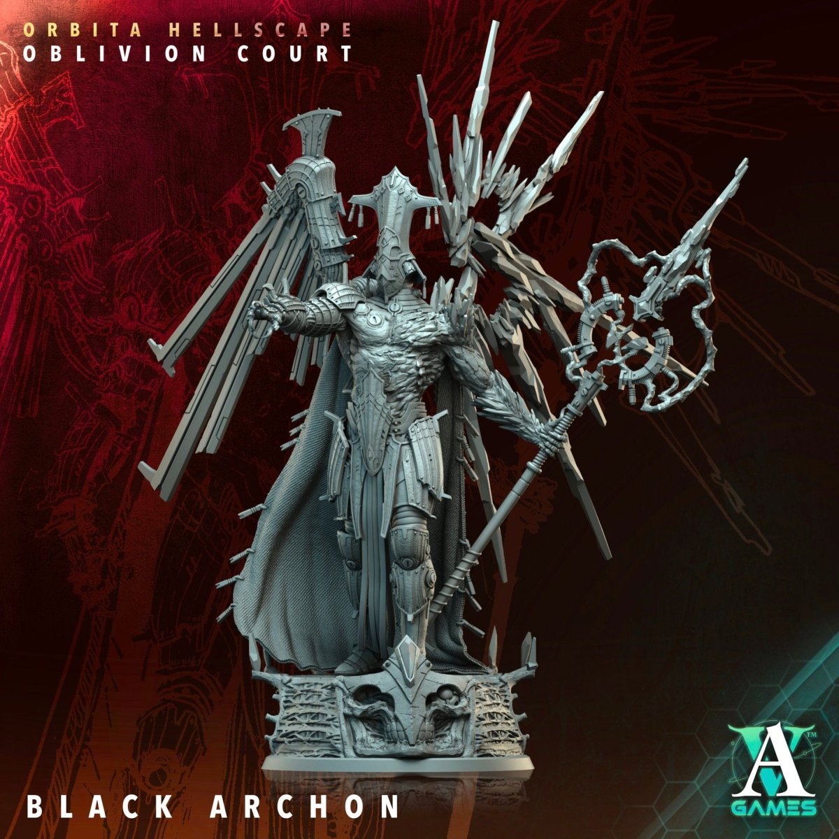 3D Printed Archvillain Games The Black Archon Orbita Hellscape Oblivion Court 28 32mm D&D - GreyForge Studios