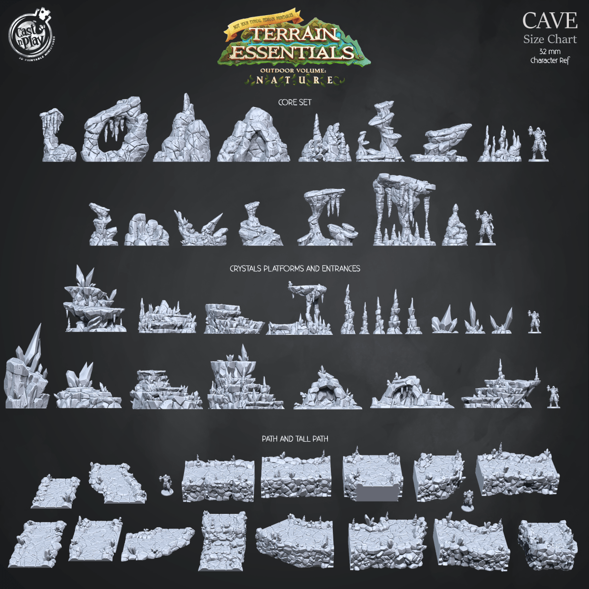3D Printed Cast n Play Cave Crystals, Platforms and Entrances Set Terrain Essentials Nature 28mm 32mm D&D - GreyForge Studios
