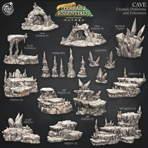 3D Printed Cast n Play Cave Crystals, Platforms and Entrances Set Terrain Essentials Nature 28mm 32mm D&D - GreyForge Studios